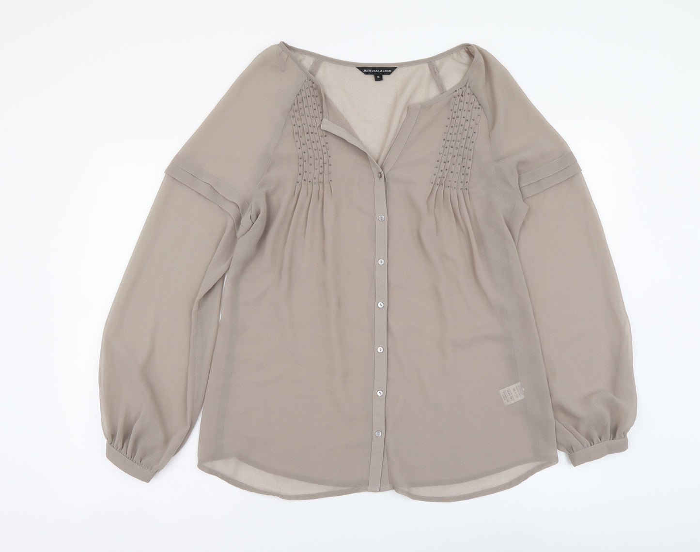 Marks and Spencer Womens Beige Polyester Basic Button-Up Size 10 V-Neck