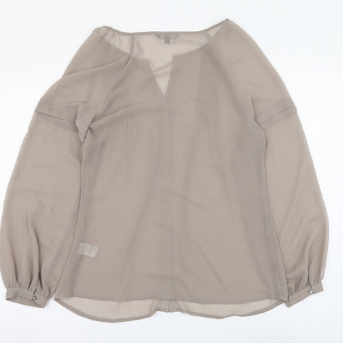 Marks and Spencer Womens Beige Polyester Basic Button-Up Size 10 V-Neck