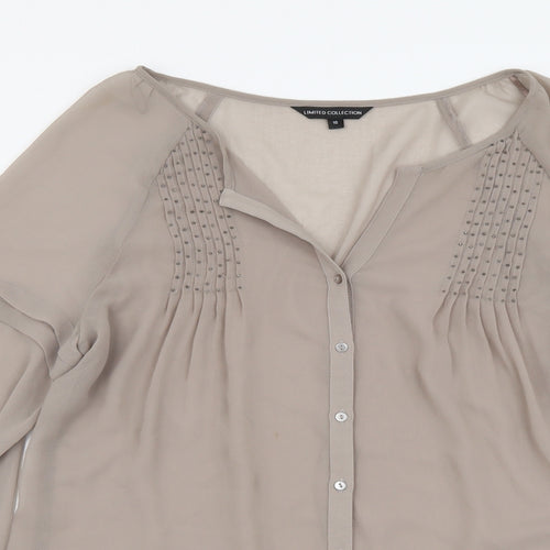 Marks and Spencer Womens Beige Polyester Basic Button-Up Size 10 V-Neck