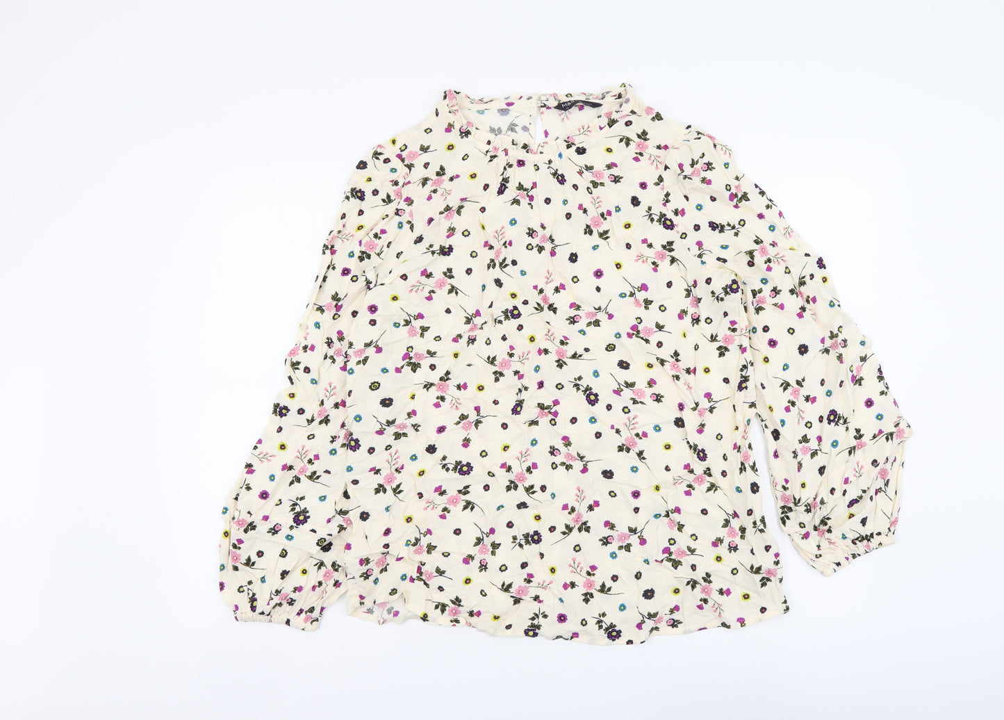 Marks and Spencer# Womens Multicoloured Floral Viscose Basic Blouse Size 14 Round Neck