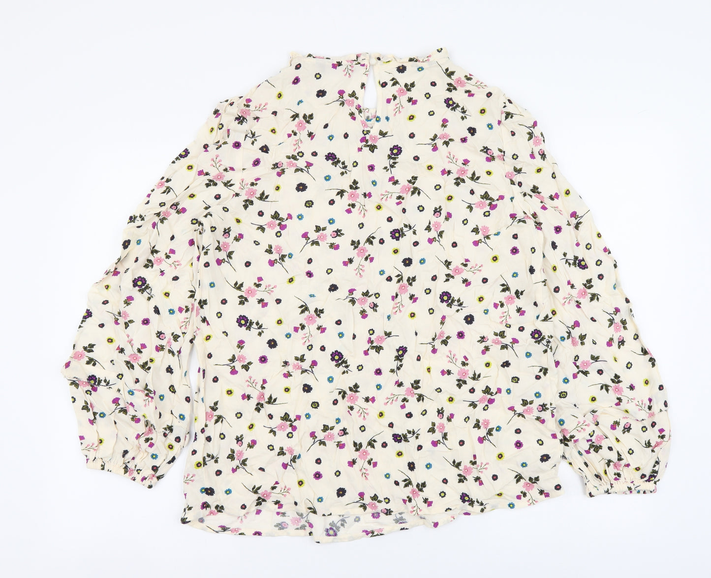 Marks and Spencer# Womens Multicoloured Floral Viscose Basic Blouse Size 14 Round Neck