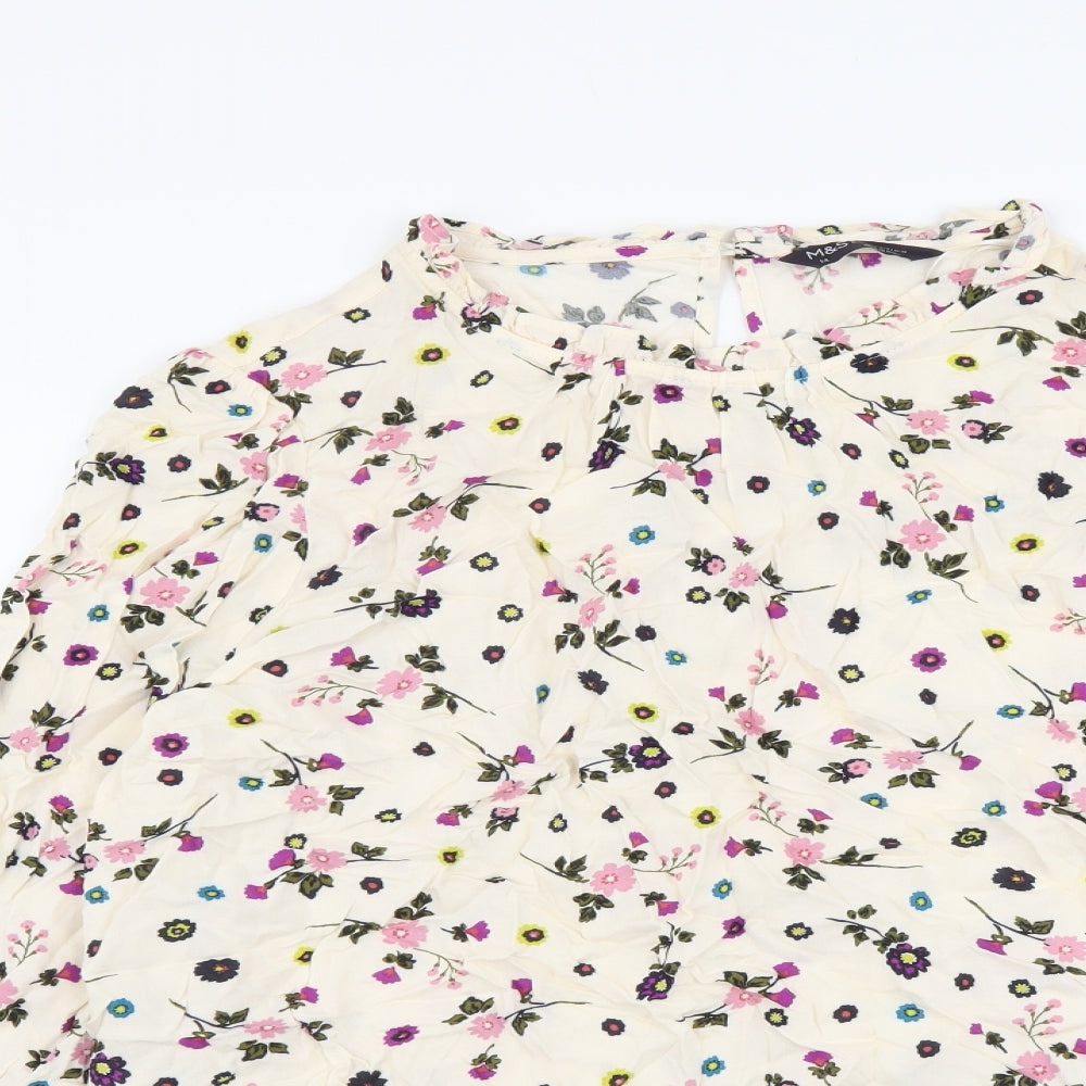 Marks and Spencer# Womens Multicoloured Floral Viscose Basic Blouse Size 14 Round Neck