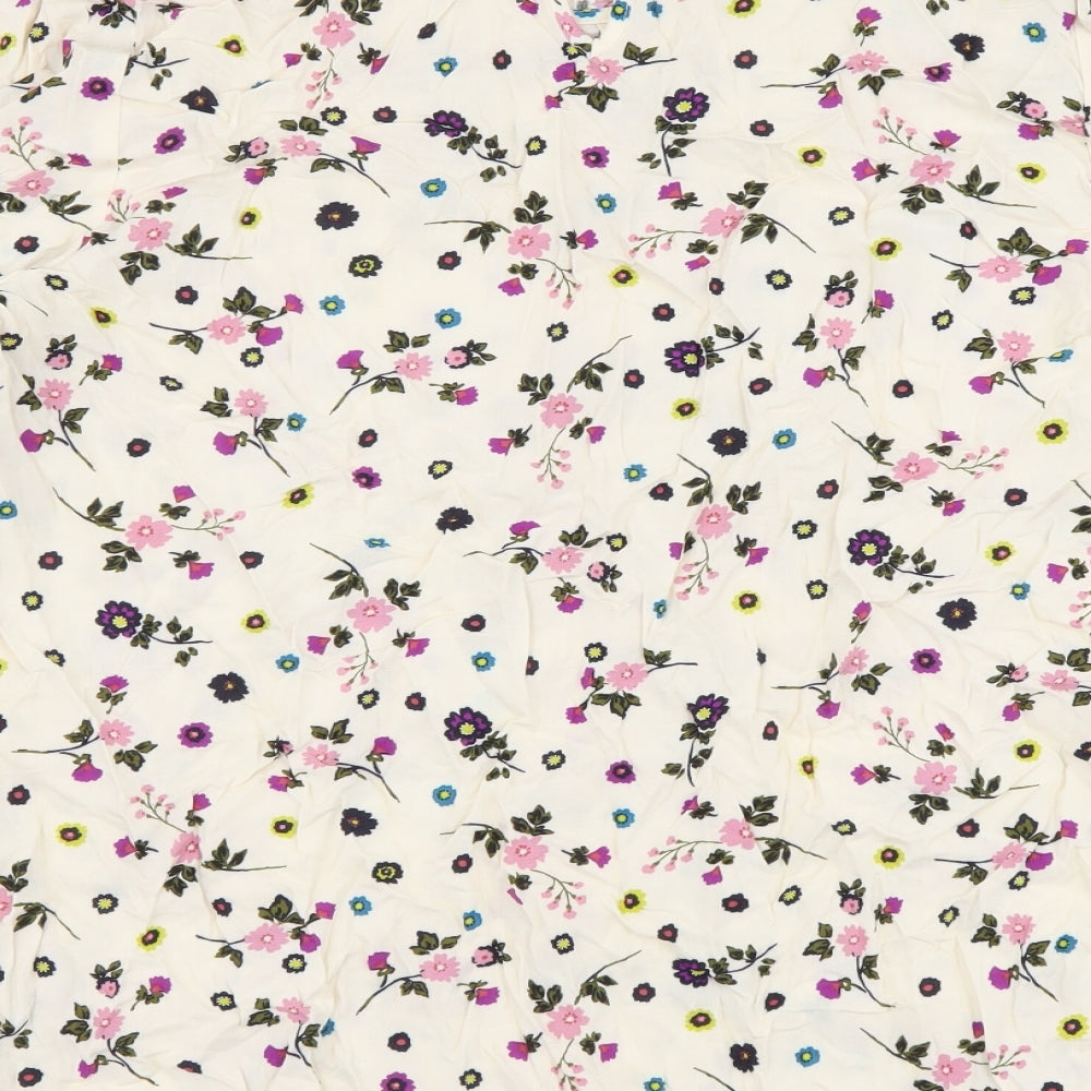 Marks and Spencer# Womens Multicoloured Floral Viscose Basic Blouse Size 14 Round Neck