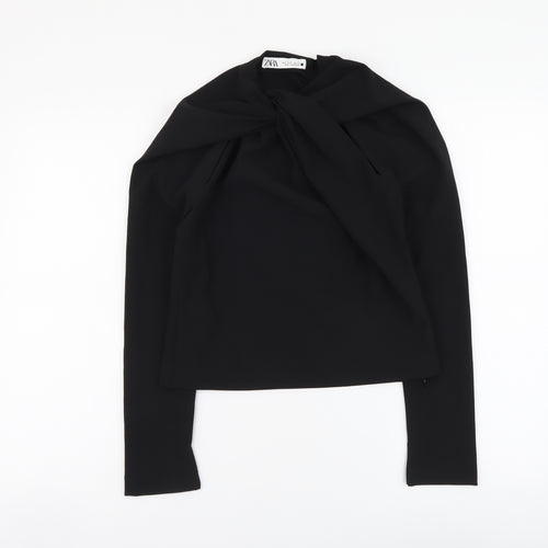 Zara Womens Black Polyester Basic Blouse Size S Mock Neck