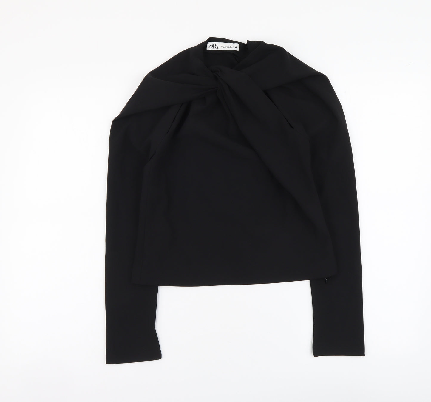 Zara Womens Black Polyester Basic Blouse Size S Mock Neck