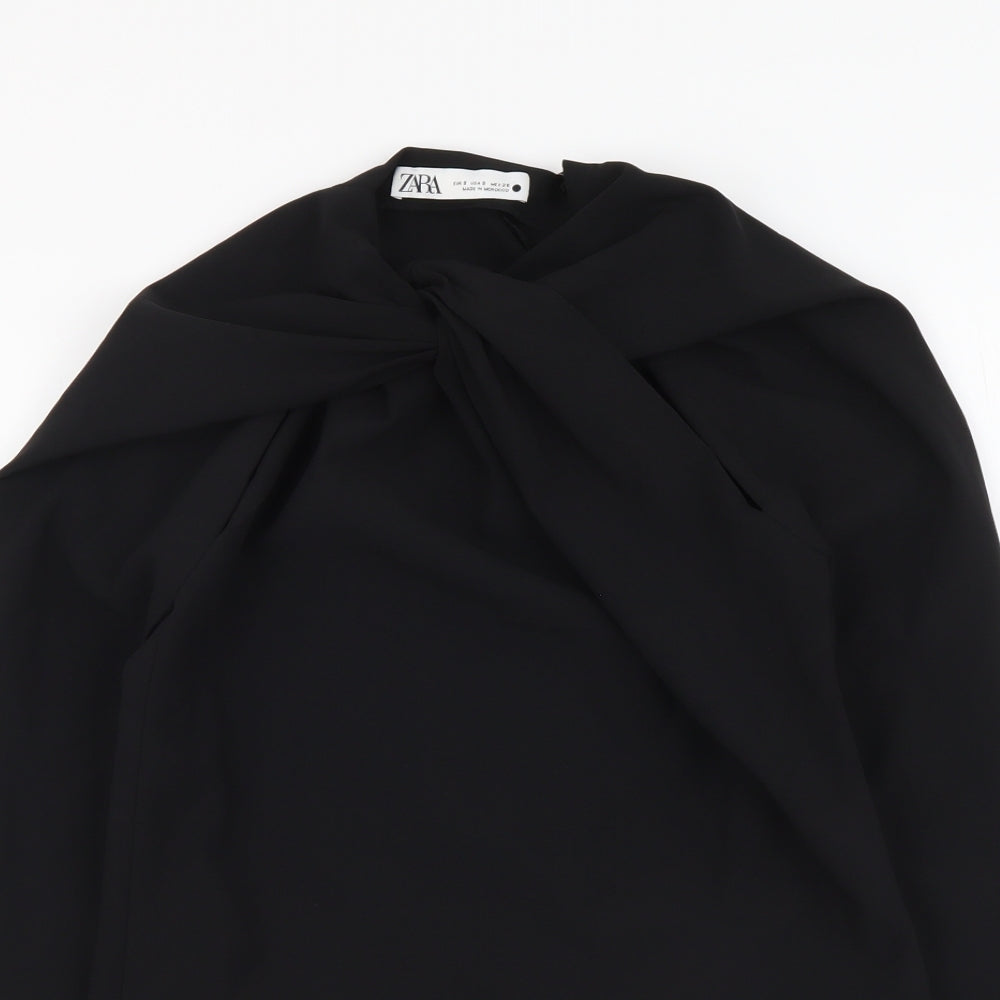 Zara Womens Black Polyester Basic Blouse Size S Mock Neck