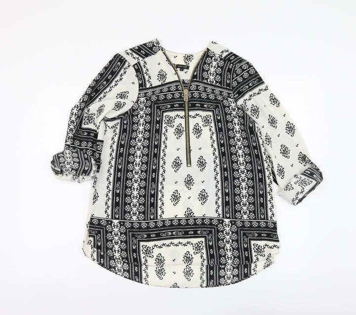 River Island Womens Black Geometric Polyester Basic Blouse Size 10 V-Neck