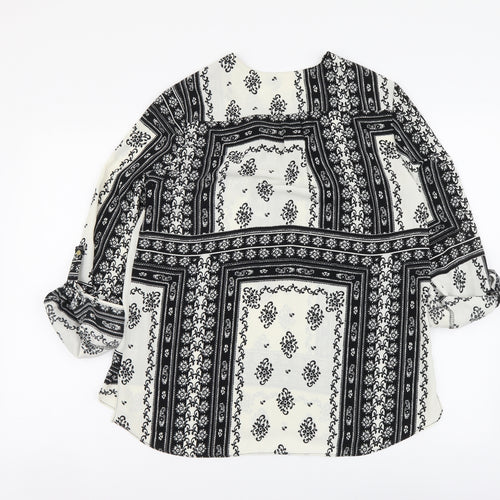 River Island Womens Black Geometric Polyester Basic Blouse Size 10 V-Neck