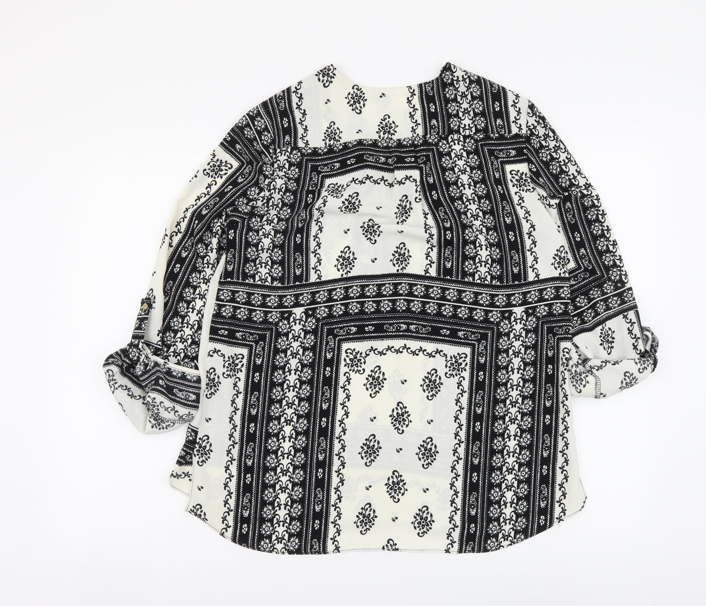 River Island Womens Black Geometric Polyester Basic Blouse Size 10 V-Neck
