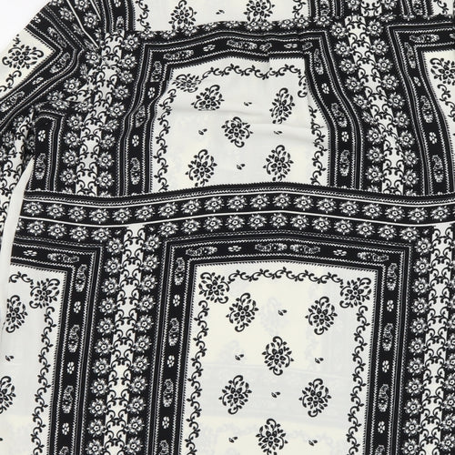River Island Womens Black Geometric Polyester Basic Blouse Size 10 V-Neck