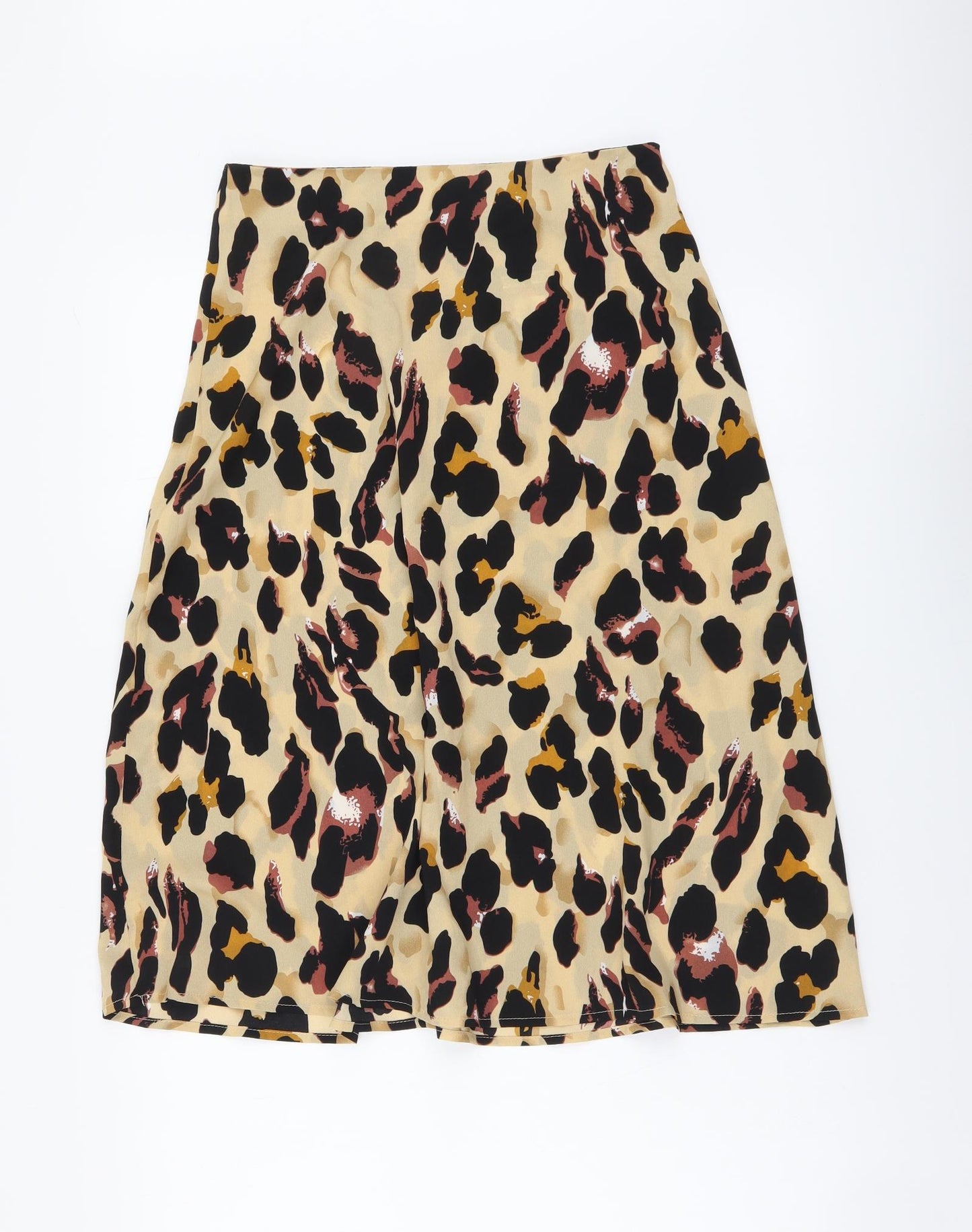 Boohoo Womens Beige Animal Print Polyester A-Line Skirt Size 12 Zip - Leopard pattern