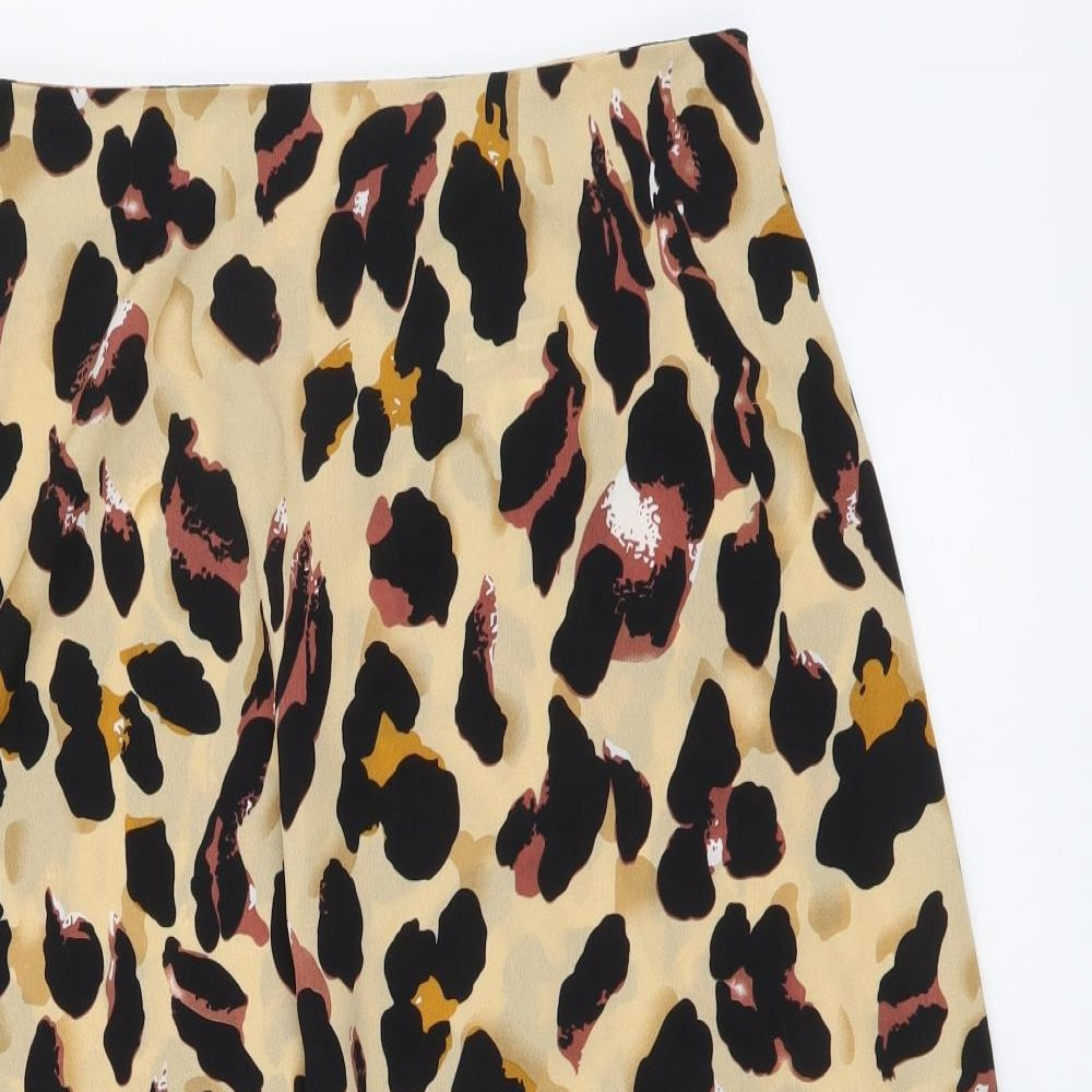 Boohoo Womens Beige Animal Print Polyester A-Line Skirt Size 12 Zip - Leopard pattern