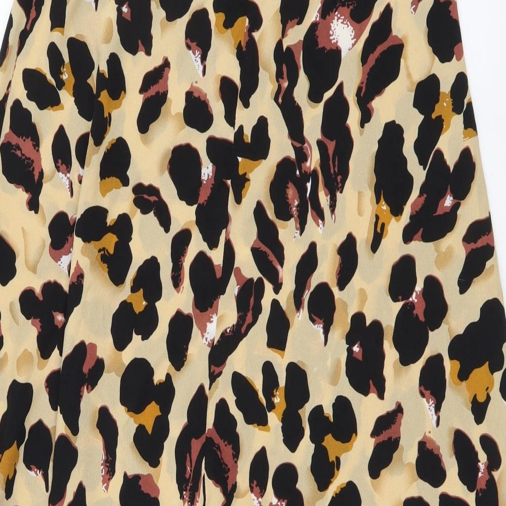 Boohoo Womens Beige Animal Print Polyester A-Line Skirt Size 12 Zip - Leopard pattern