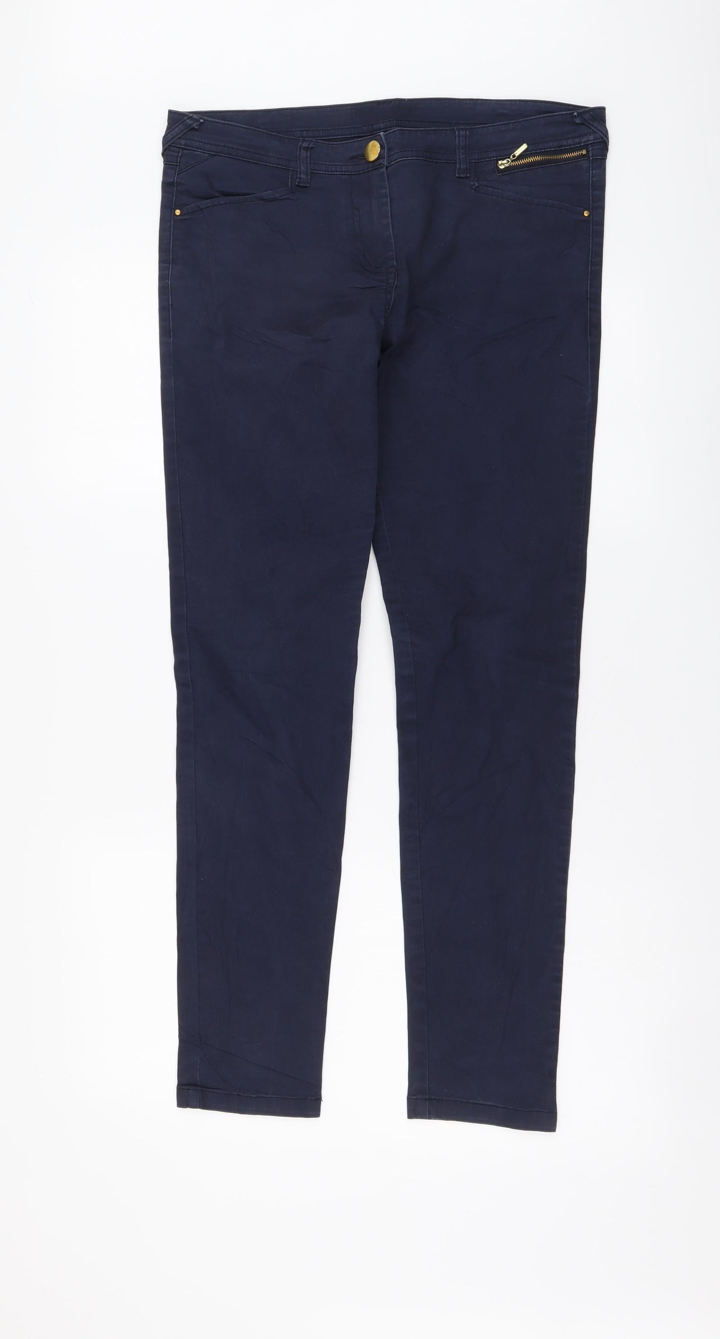 River Island Womens Blue Cotton Trousers Size 12 L29 in Regular Button
