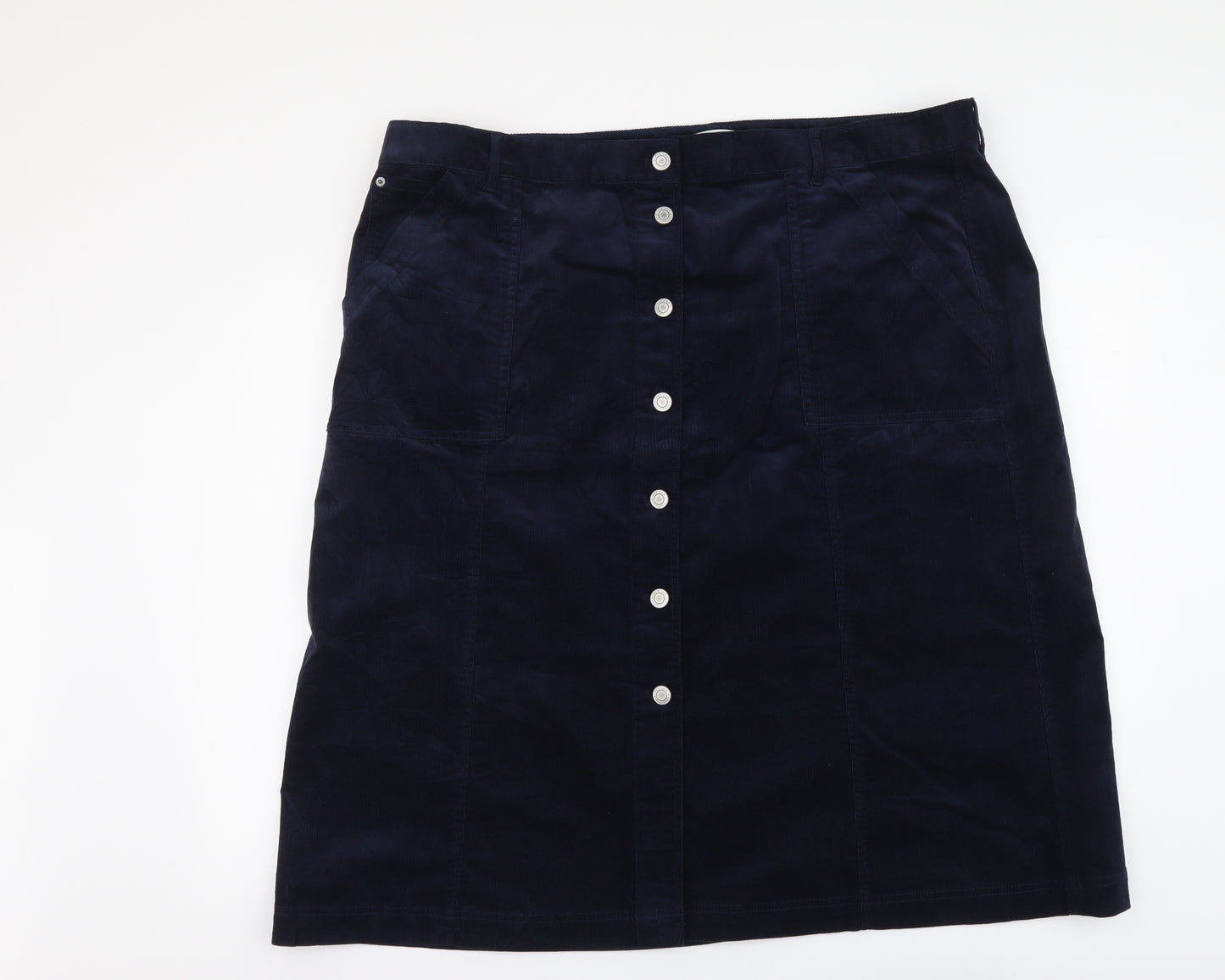 Per Una Womens Blue Cotton A-Line Skirt Size 24 Button