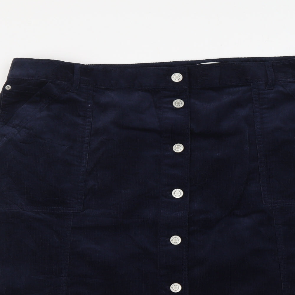 Per Una Womens Blue Cotton A-Line Skirt Size 24 Button