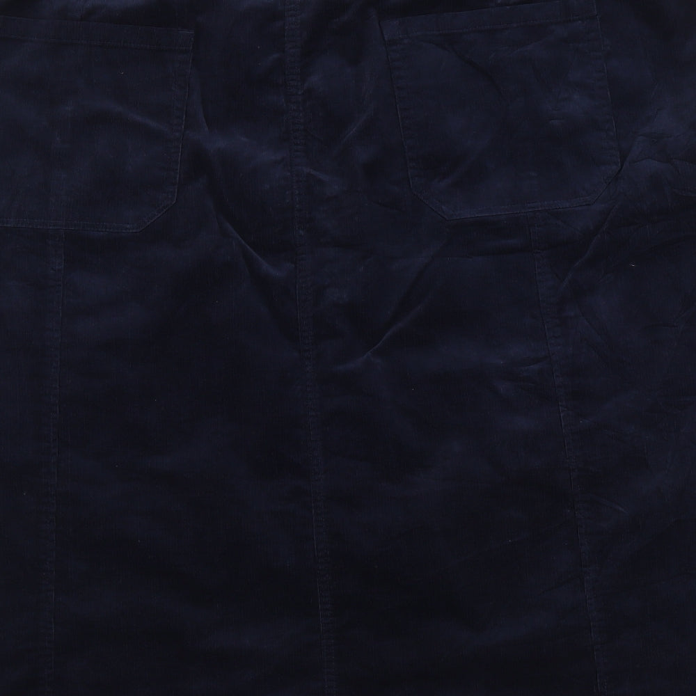 Per Una Womens Blue Cotton A-Line Skirt Size 24 Button