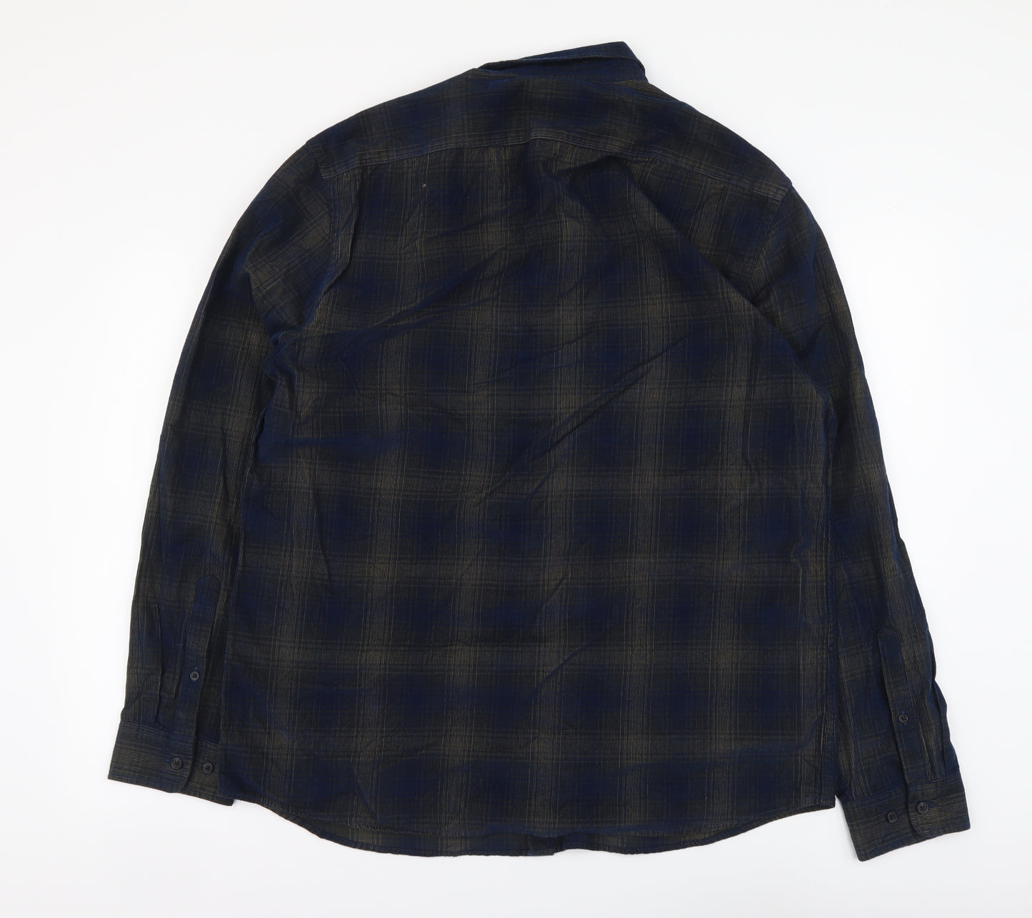 Marks and Spencer Mens Blue Plaid Cotton Button-Up Size XL Collared Button