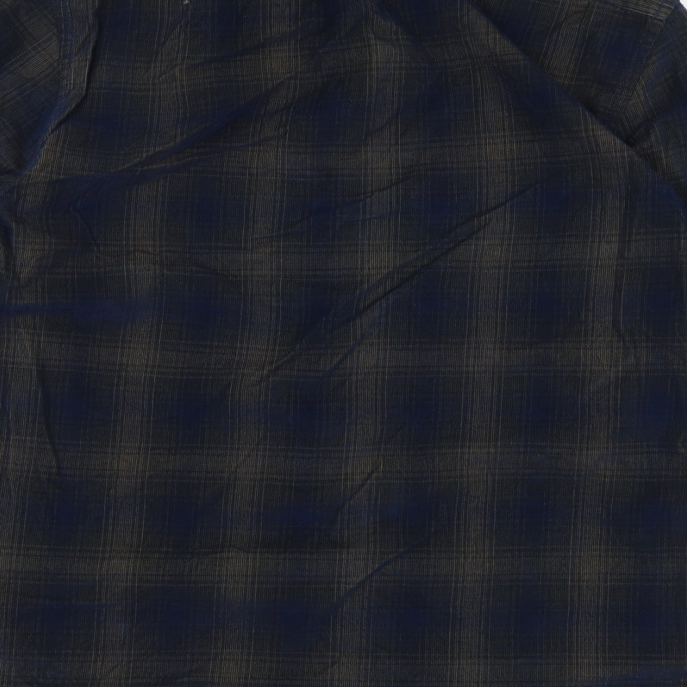 Marks and Spencer Mens Blue Plaid Cotton Button-Up Size XL Collared Button