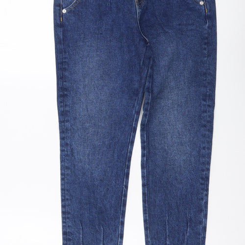 Marks and Spencer Girls Blue Cotton Straight Jeans Size 10-11 Years Regular Button