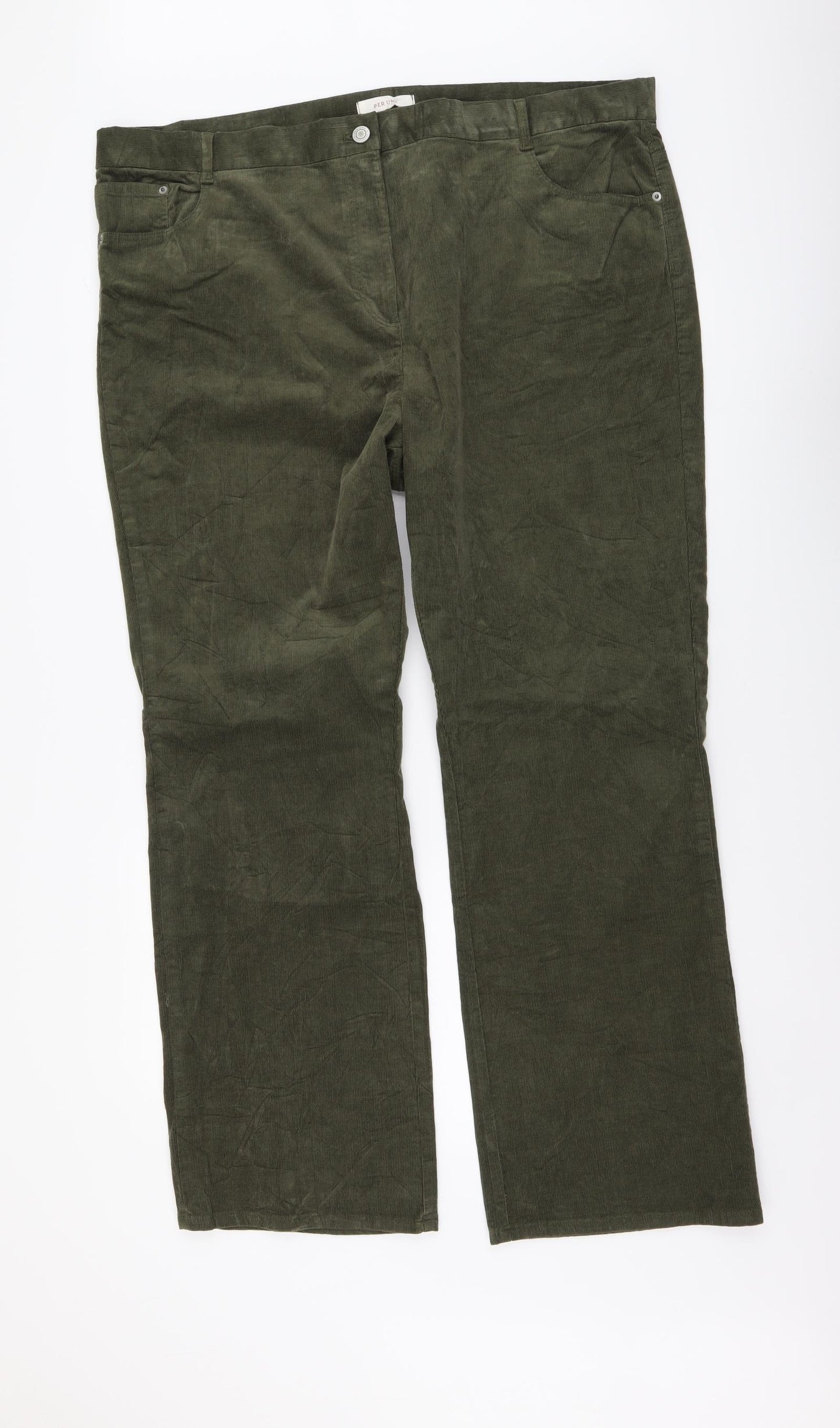 Per Una Womens Green Cotton Straight Jeans Size 22 L29 in Regular Button