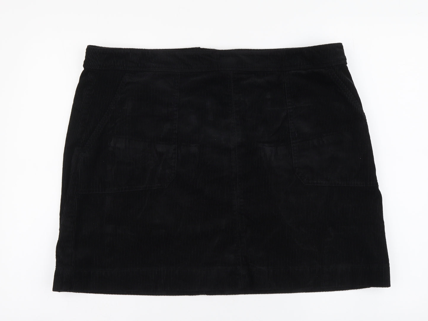 Marks and Spencer Womens Black Cotton Mini Skirt Size 20 Zip