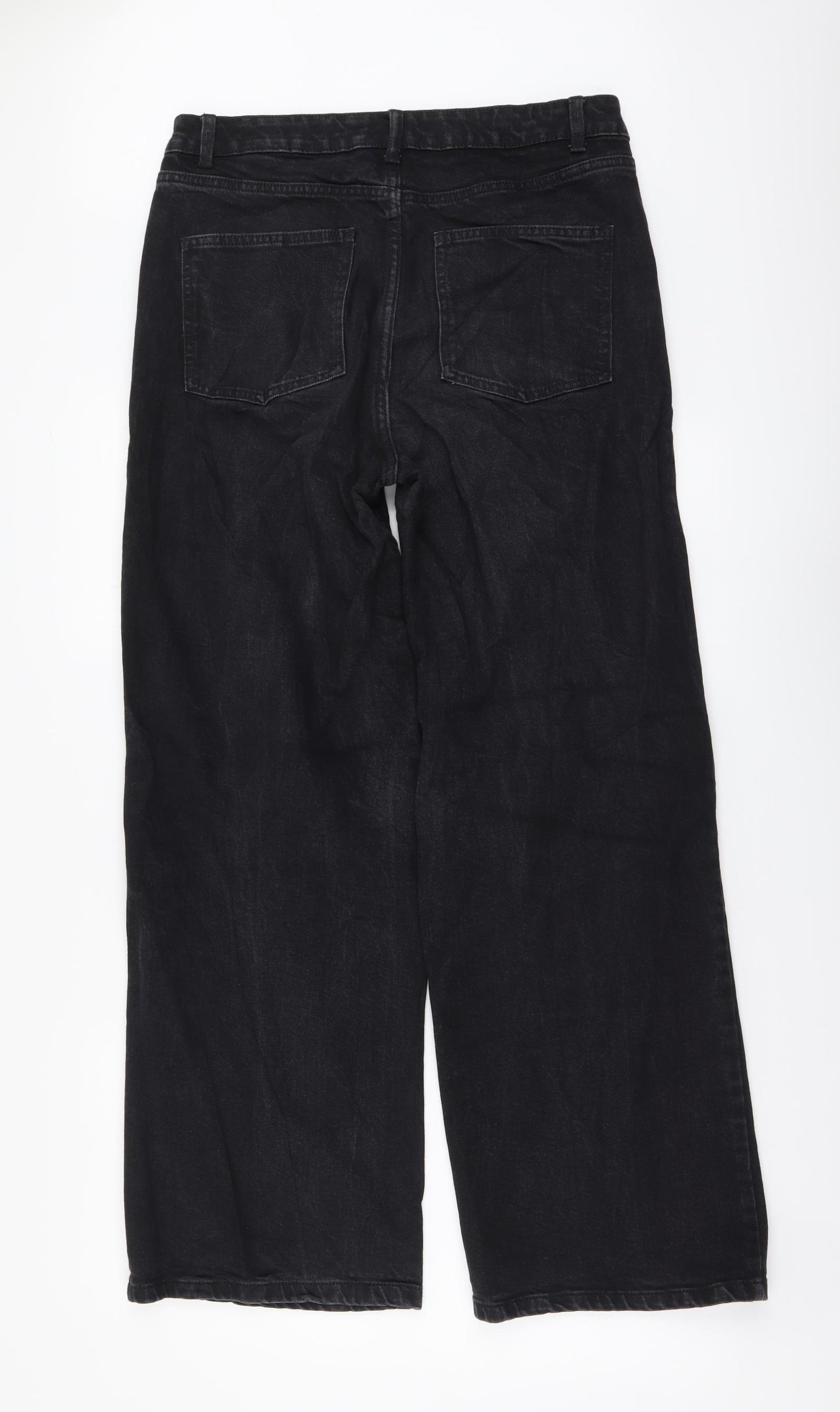 Marks and Spencer Womens Grey Cotton Wide-Leg Jeans Size 12 L29 in Regular Button