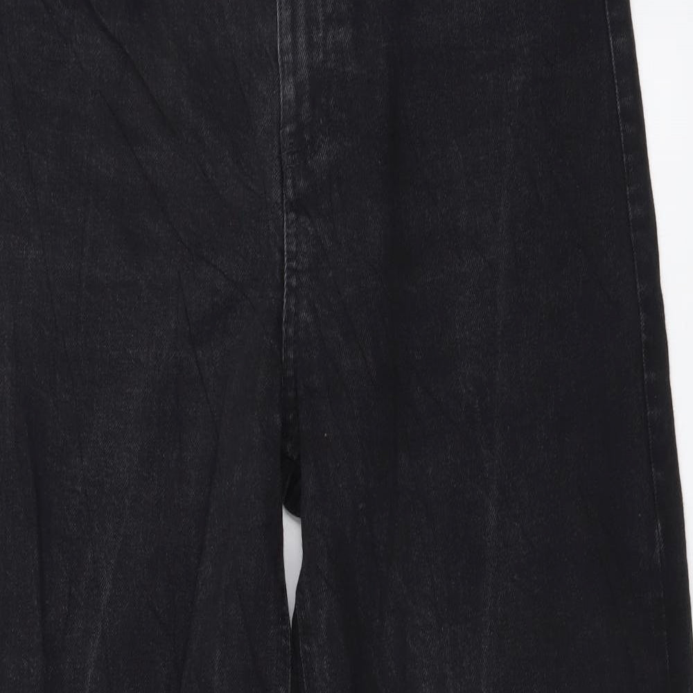 Marks and Spencer Womens Grey Cotton Wide-Leg Jeans Size 12 L29 in Regular Button