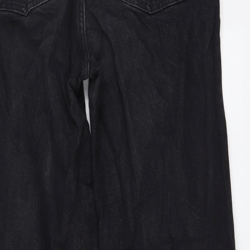 Marks and Spencer Womens Grey Cotton Wide-Leg Jeans Size 12 L29 in Regular Button
