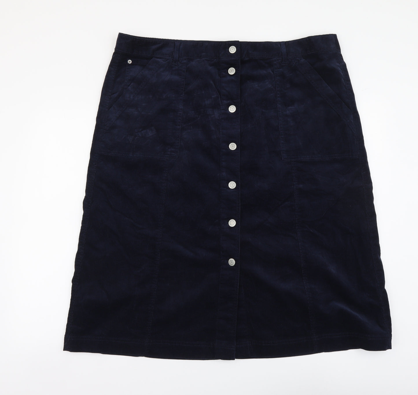 Marks and Spencer Womens Blue Cotton A-Line Skirt Size 22 Button