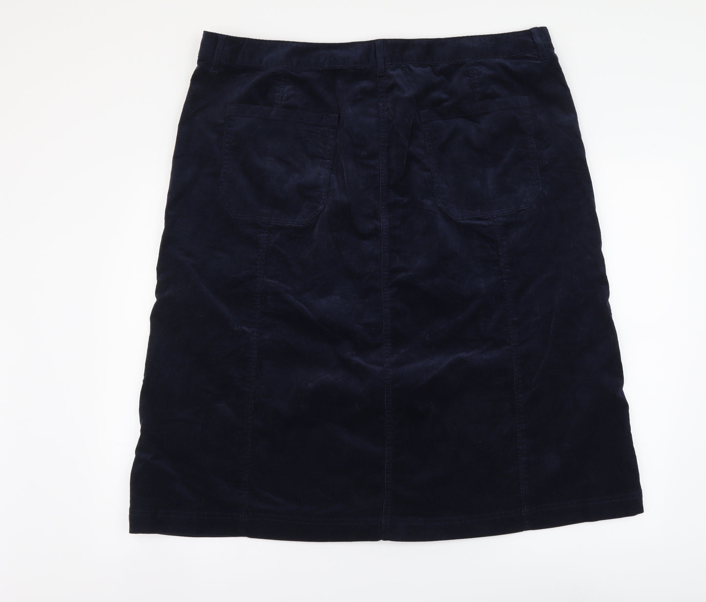 Marks and Spencer Womens Blue Cotton A-Line Skirt Size 22 Button