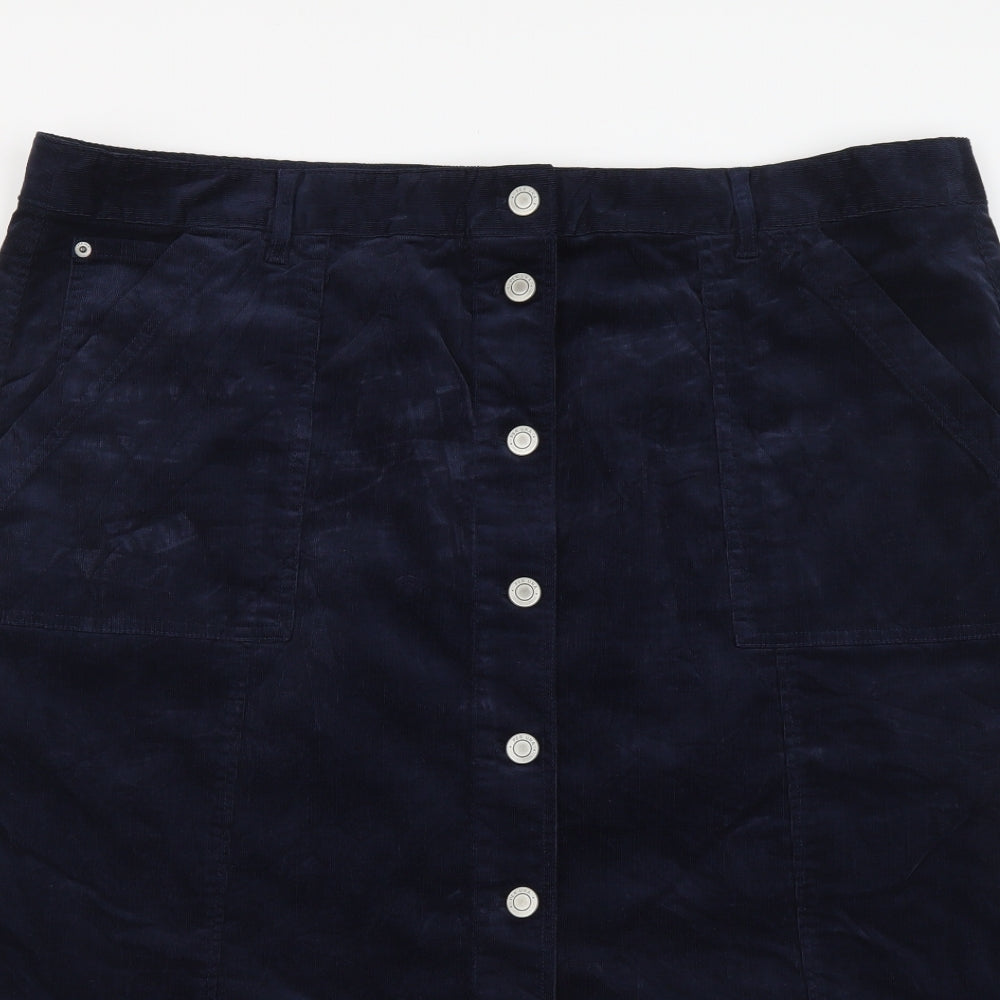 Marks and Spencer Womens Blue Cotton A-Line Skirt Size 22 Button