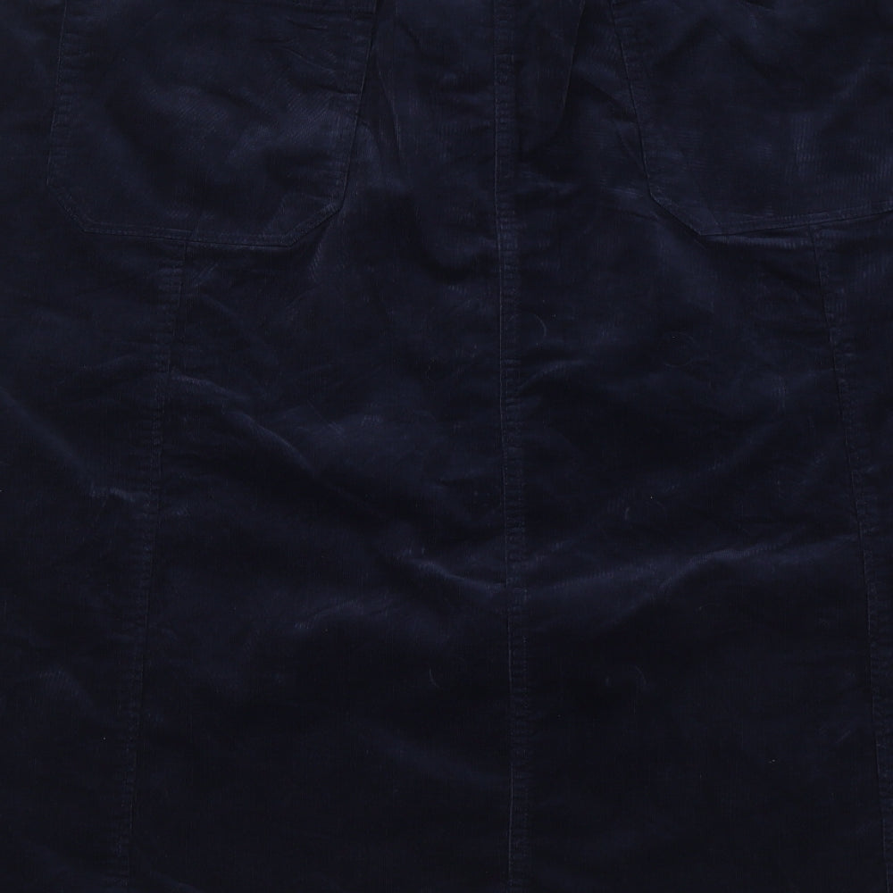 Marks and Spencer Womens Blue Cotton A-Line Skirt Size 22 Button