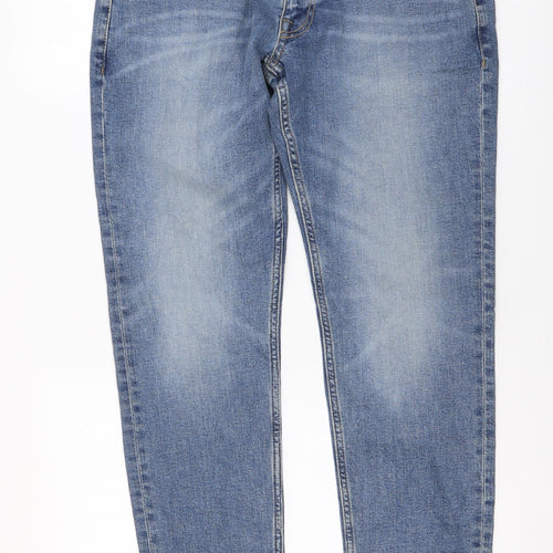 Marks and Spencer Mens Blue Cotton Straight Jeans Size 30 in L29 in Slim Button