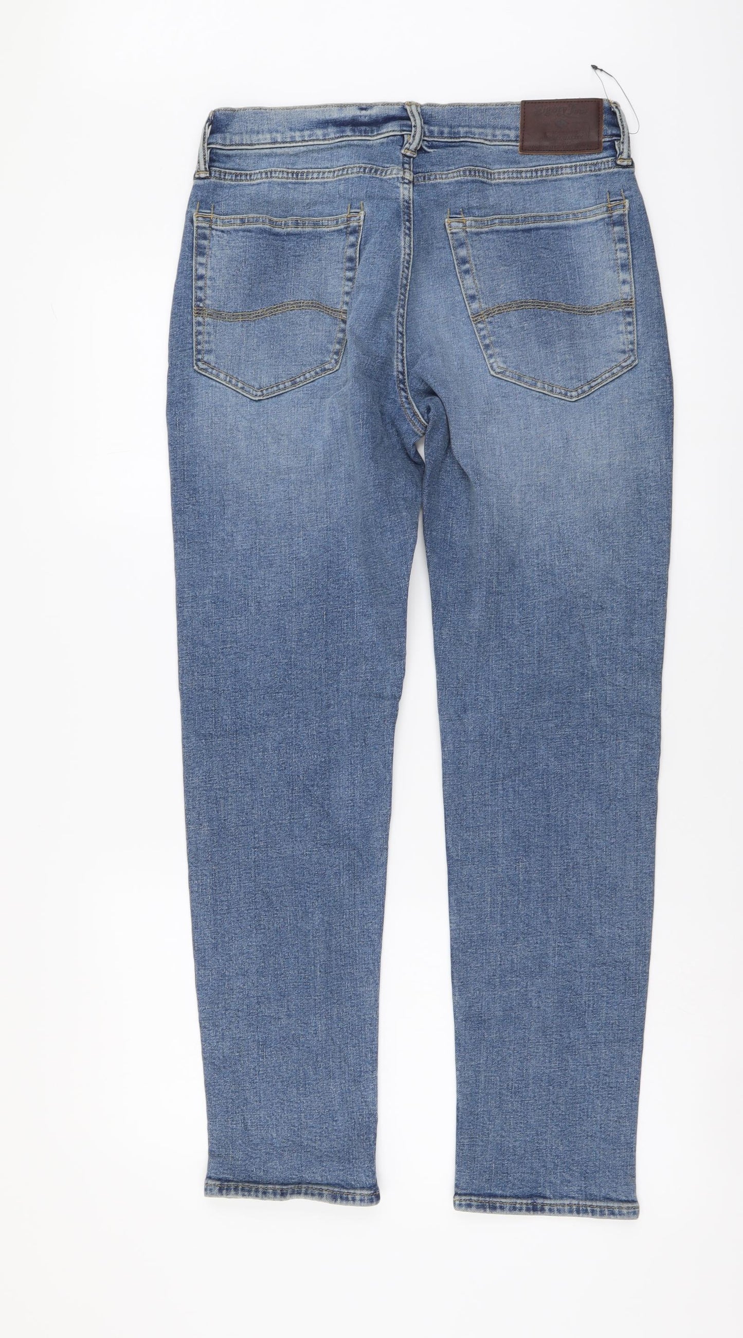 Marks and Spencer Mens Blue Cotton Straight Jeans Size 30 in L29 in Slim Button