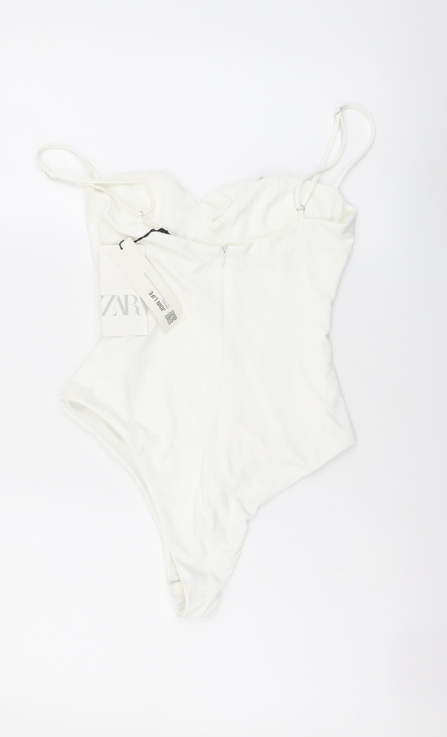 Zara Womens White Polyester Bodysuit One-Piece Size XS Snap