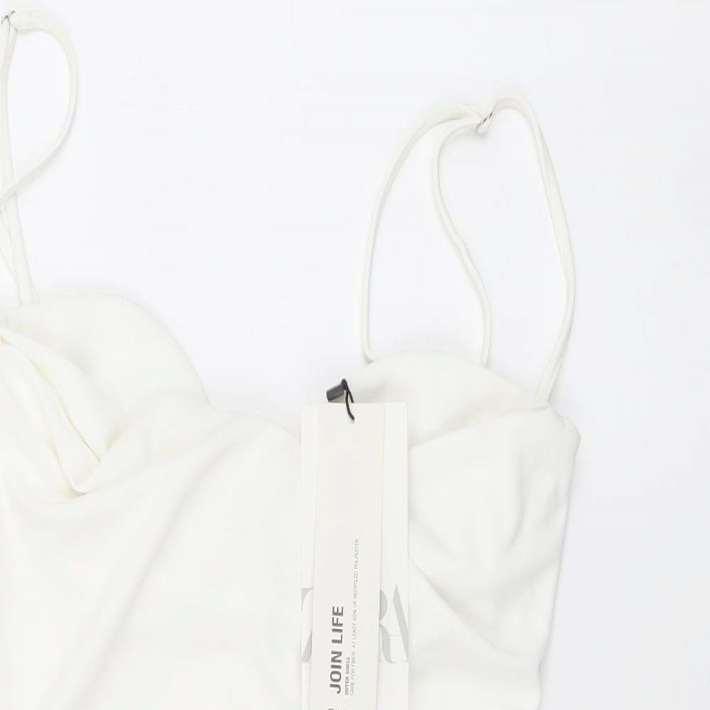 Zara Womens White Polyester Bodysuit One-Piece Size XS Snap