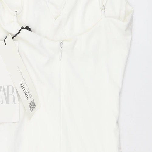 Zara Womens White Polyester Bodysuit One-Piece Size XS Snap