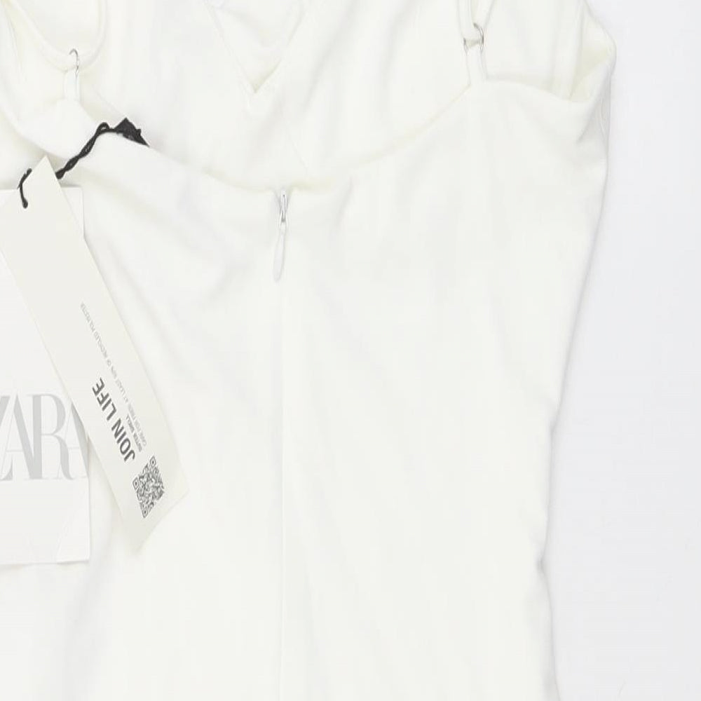 Zara Womens White Polyester Bodysuit One-Piece Size XS Snap