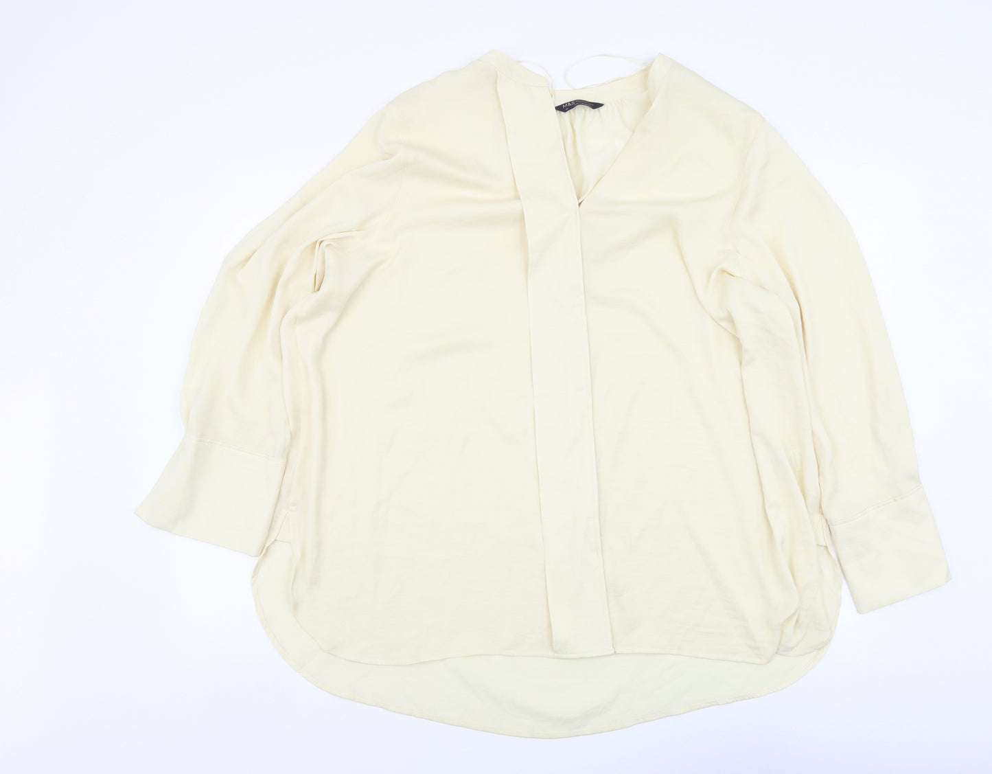 Marks and Spencer Womens Beige Polyester Basic Blouse Size 22 V-Neck