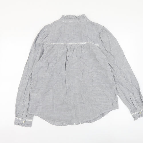 Marks and Spencer Womens Grey Striped Cotton Basic Button-Up Size 12 Round Neck