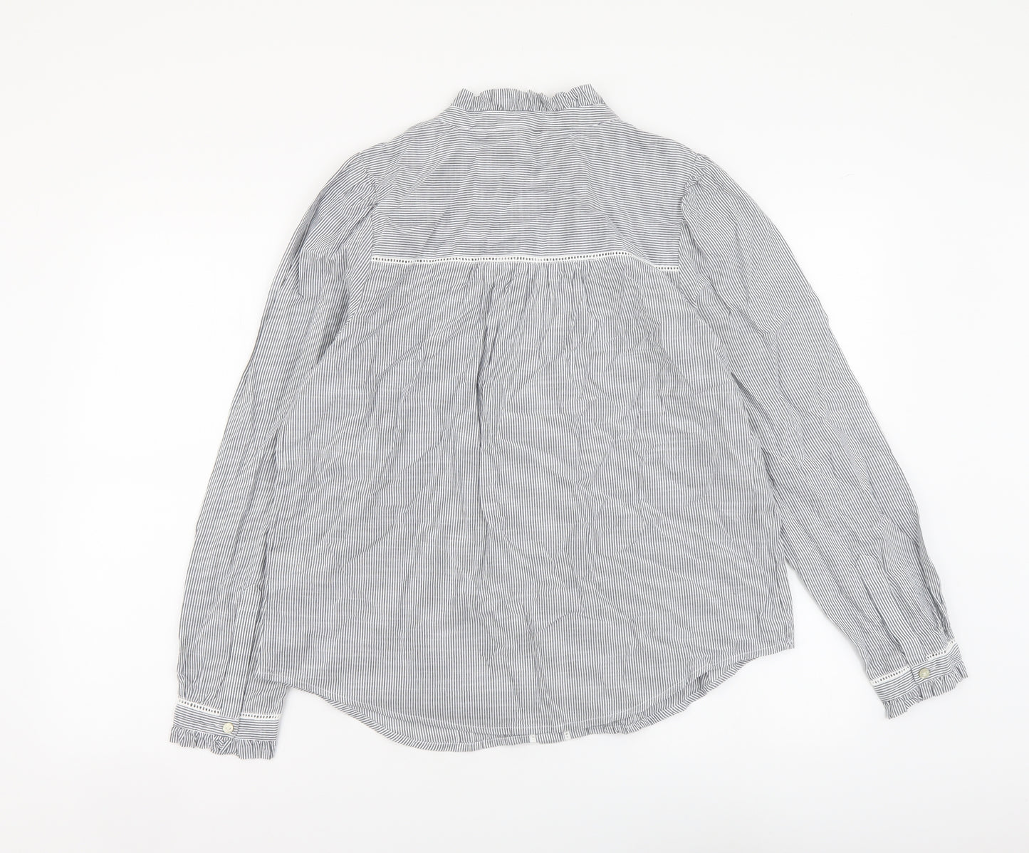 Marks and Spencer Womens Grey Striped Cotton Basic Button-Up Size 12 Round Neck