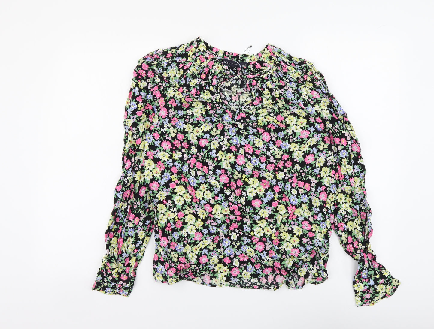 Marks and Spencer Womens Multicoloured Floral Viscose Basic Blouse Size 8 Round Neck