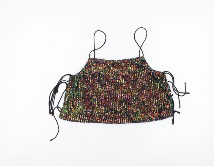 Topshop Womens Multicoloured Polyester Cropped Tank Size 8 Square Neck