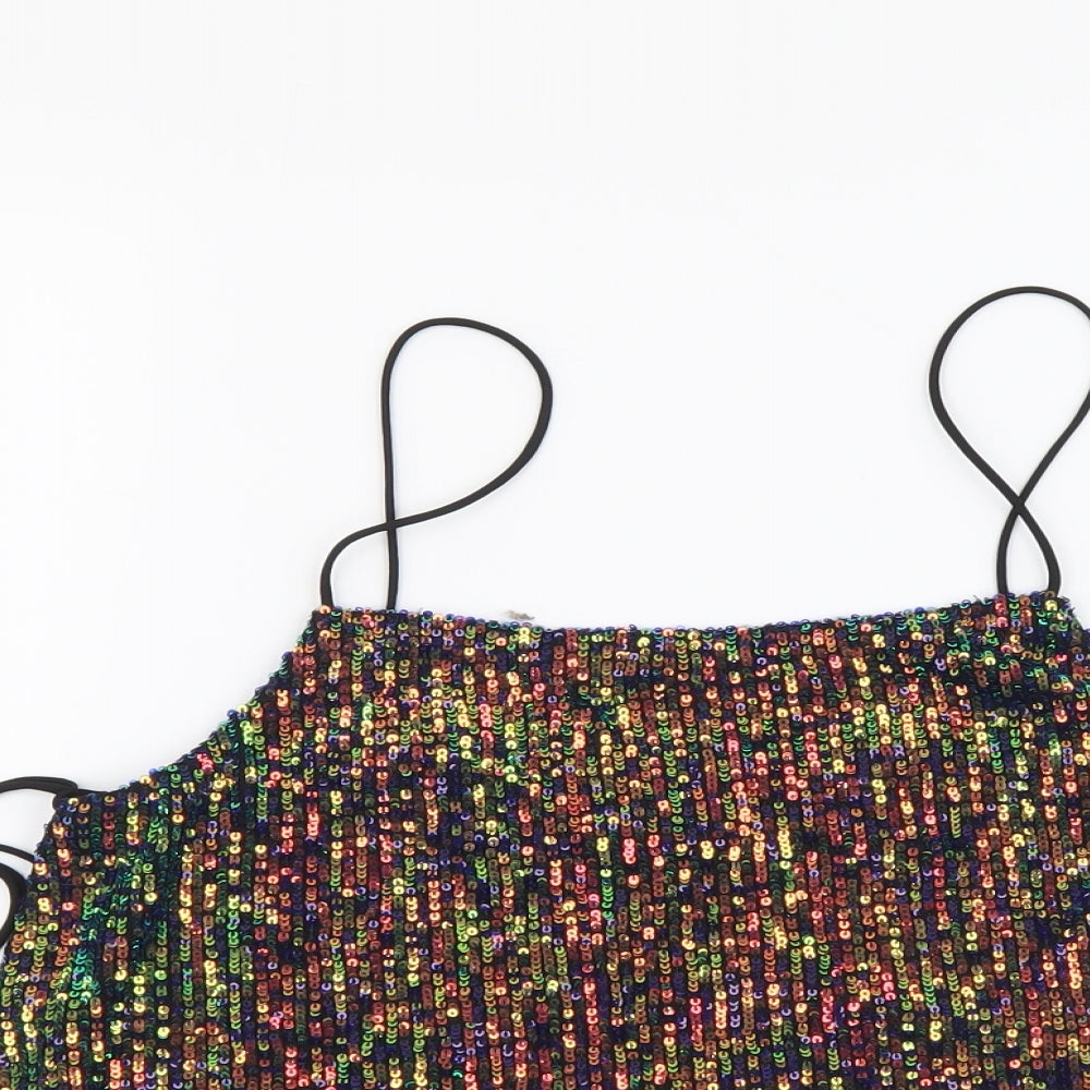 Topshop Womens Multicoloured Polyester Cropped Tank Size 8 Square Neck
