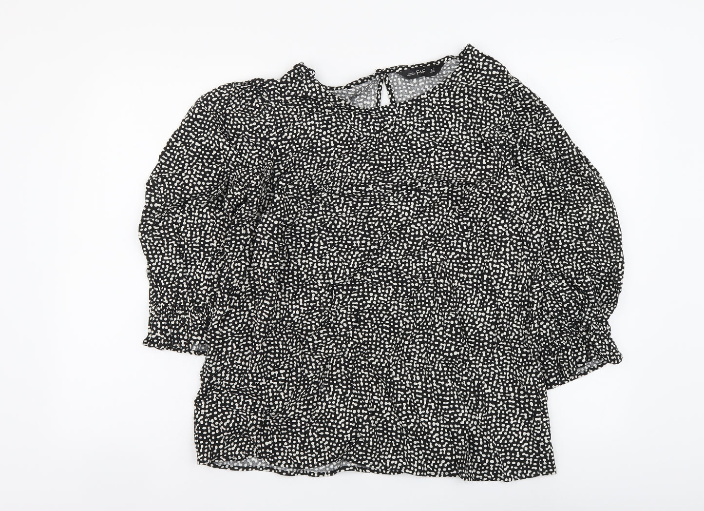 F&F Womens Black Geometric Viscose Basic Blouse Size 14 Round Neck