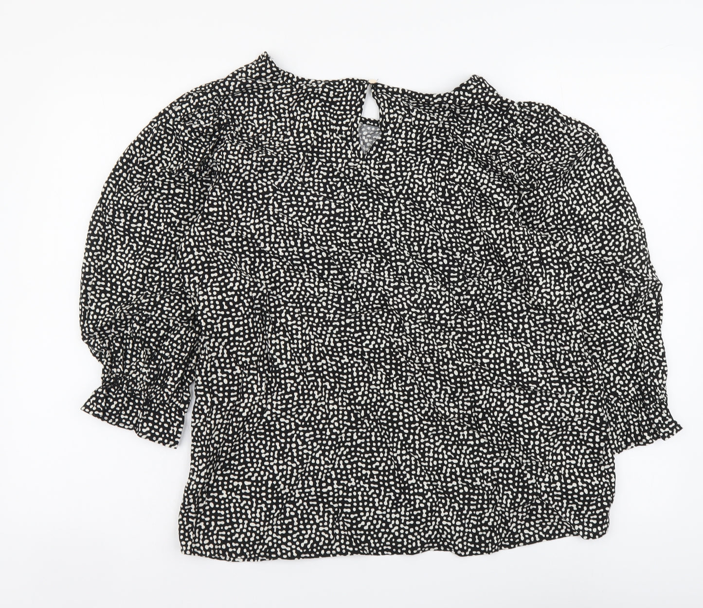 F&F Womens Black Geometric Viscose Basic Blouse Size 14 Round Neck