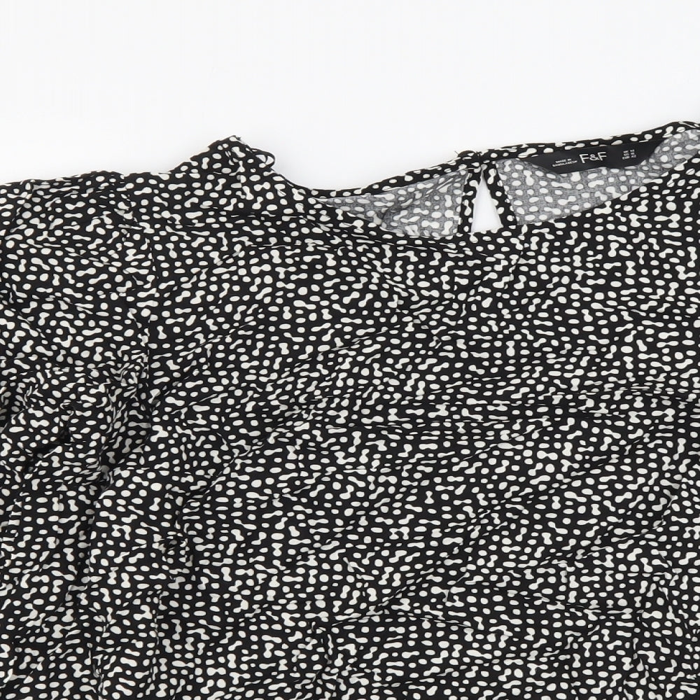 F&F Womens Black Geometric Viscose Basic Blouse Size 14 Round Neck