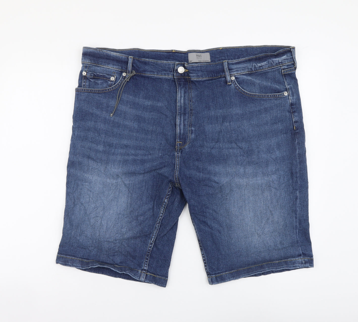 Marks and Spencer Mens Blue Cotton Bermuda Shorts Size 44 L11 in Regular Button
