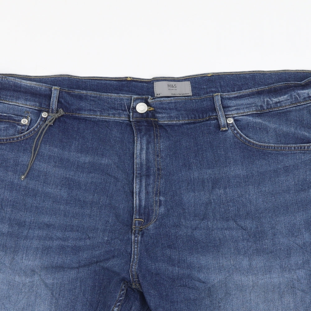 Marks and Spencer Mens Blue Cotton Bermuda Shorts Size 44 L11 in Regular Button